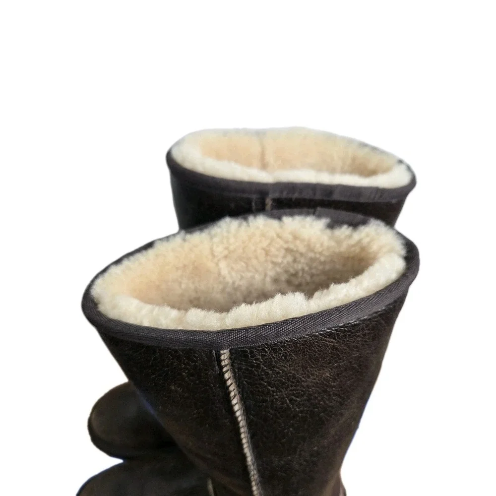 Uggs Tall Bomber 5804 Brown Leather Sheepskin‎ Lined Womens 6 Boots Warm Winter